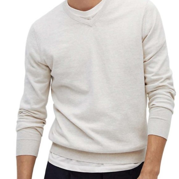 NEW Mango Cotton-Cashmere V-Nick Sweater, White - Picture 1 of 6